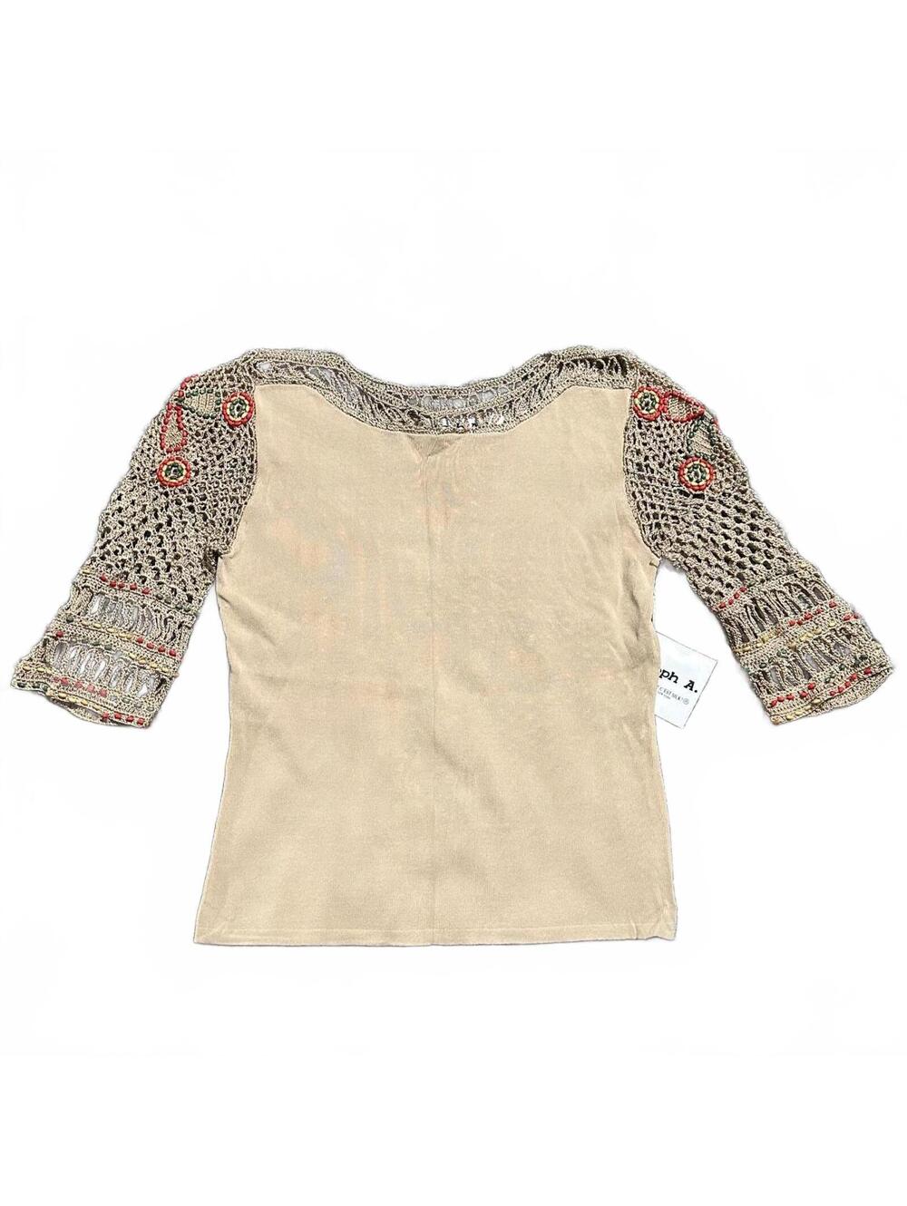 Y2K Joseph A. Beaded Crochet Boho Top  Size M NWT